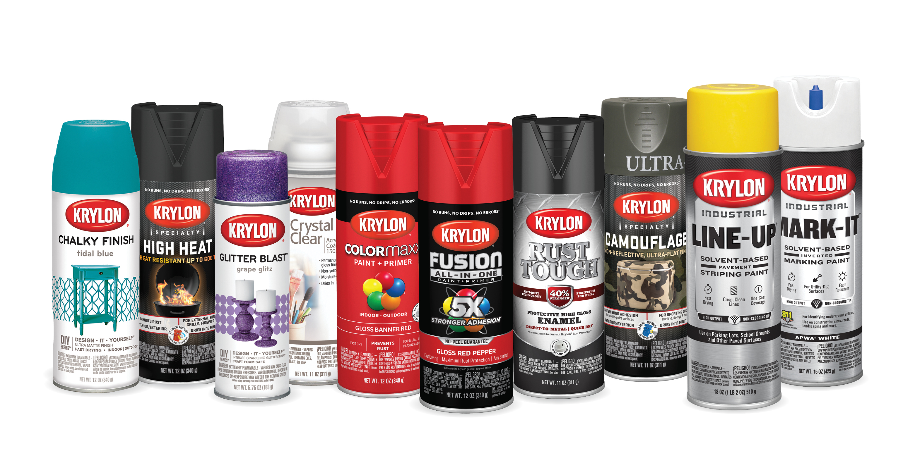 assortment of Krylon spray paint cans